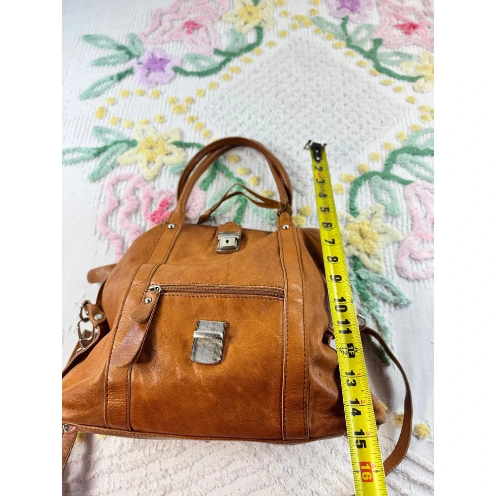 Borse in Pelle Italian Cognac Brown Leather Satchel Crossbody Bag
